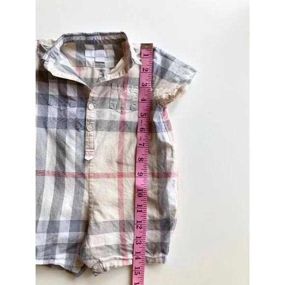 Kids' BURBERRY Light Tan Nova Check Plaid One Piece Jumpsuit Romper, Size 6M - Picture 10 of 12